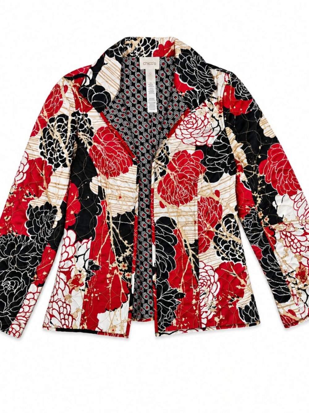 Chico's Floral Quilted Open Front Jacket Size 0